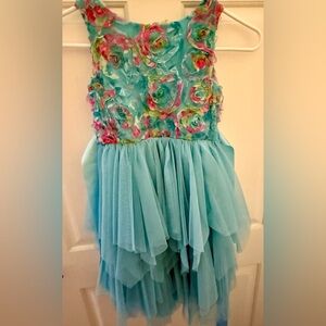 🌸 Bonnie Jean Girls Sleeveless Aqua Flower Dress - Size 6X